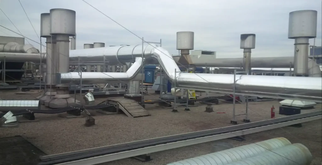 Industrial HVAC ductwork and ventilation systems requiring precision welding with arasweld heat-resistant leather welding gloves during fabrication and installation.